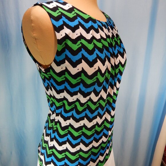 Calvin Klein Green/Blue/White/Black Pleated Neck Sleeveless Career Top Small EUC - Picture 6 of 12